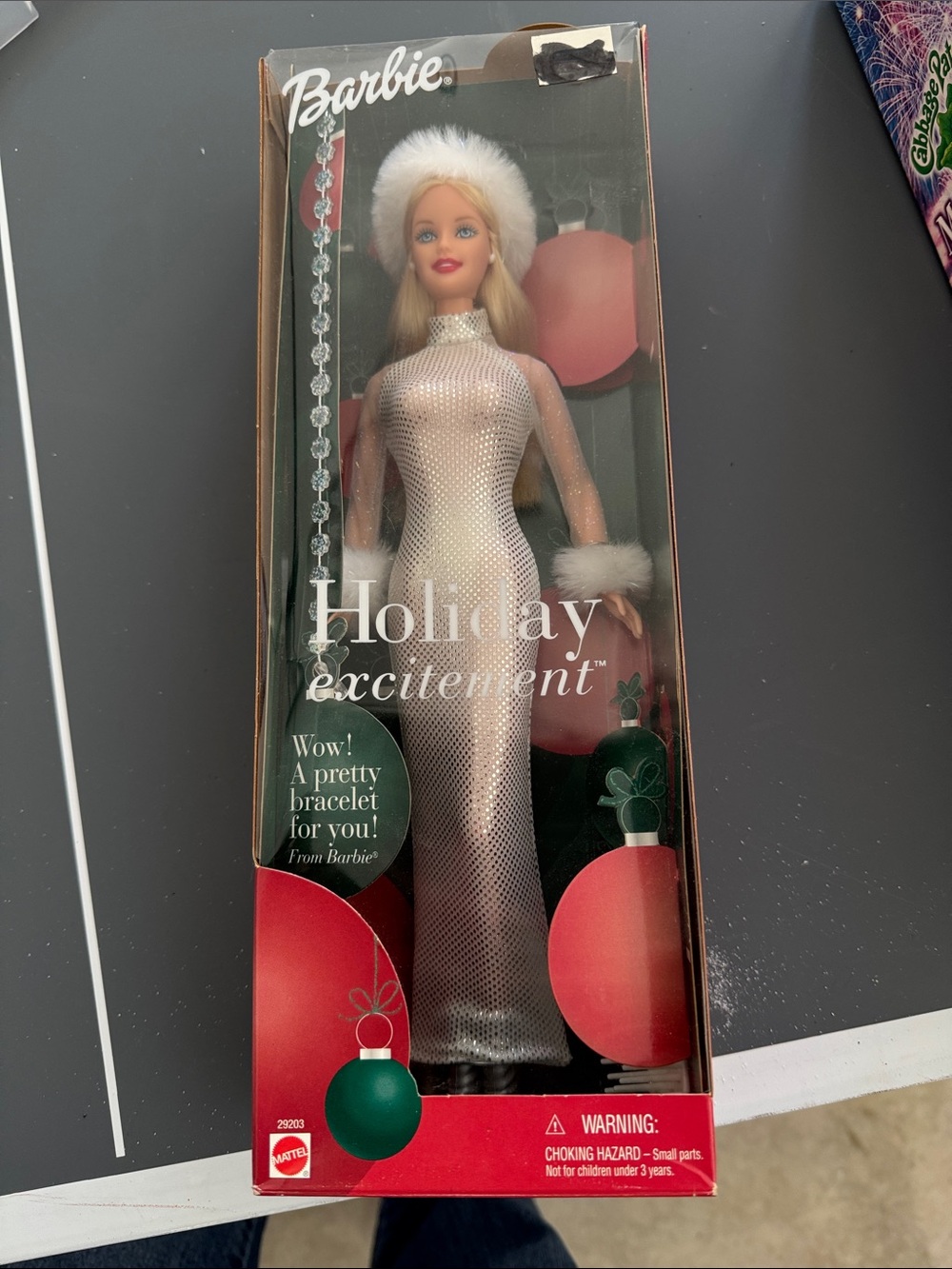 Barbie Silver Sequin Holiday Gown with White Fur Trim